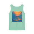 Aquamarine and Pink Shark Sunset Tank Top — Vibrant Underwater Art Tee