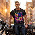 Psychedelic 80s Raptor Tee — Neon Retro Dinosaur Graphic T-Shirt